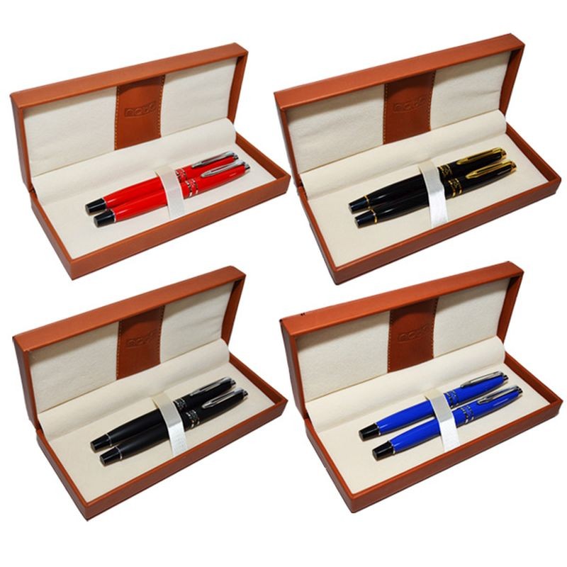 Set cadou stilou si pix, penita din otel inoxidabil, etui piele ecologica maro - imagine 10